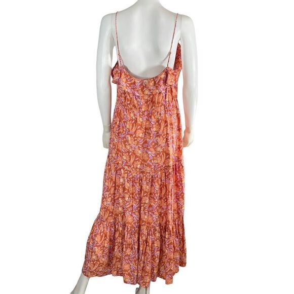 J. Crew Sleeveless Ruffle Floral Maxi Dress Orange Large - Picture 7 of 12